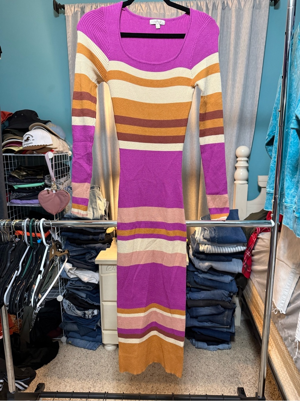 Flying Tomato Evening of Elegance Striped Sweater Midi Dress